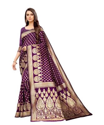 wine woven jacquard saree with blouse 1