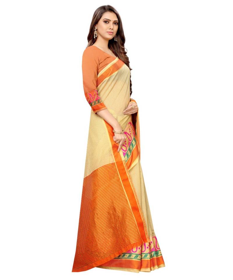 cream woven cotton saree with blouse