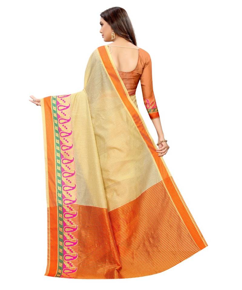 cream woven cotton saree with blouse