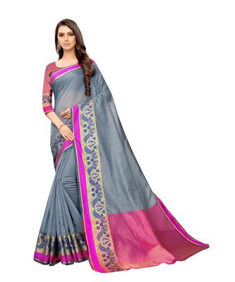 grey woven cotton saree with blouse 1