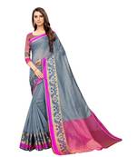 grey woven cotton saree with blouse