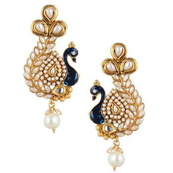Pearl stone peacock earring with kundan & pearl work v633w 1