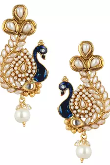 Pearl stone peacock earring with kundan & pearl work v633w