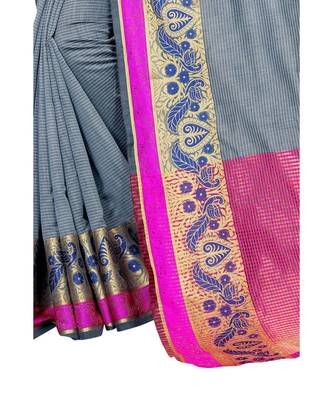 grey woven cotton saree with blouse 2