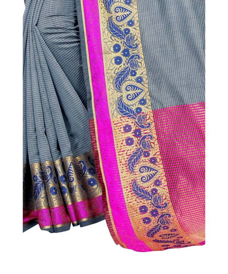 grey woven cotton saree with blouse