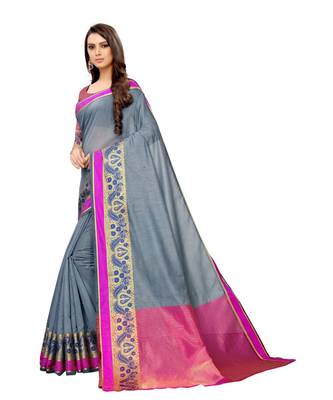 grey woven cotton saree with blouse 3