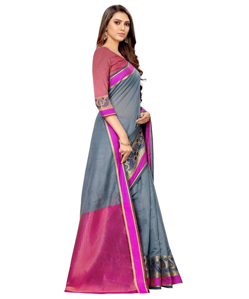 grey woven cotton saree with blouse