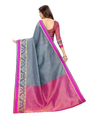 grey woven cotton saree with blouse 5