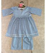 Blue And White Printed Kurta Set