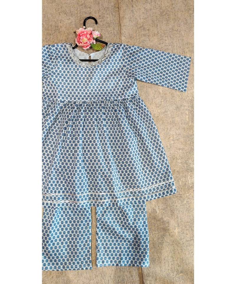 Blue And White Printed Kurta Set