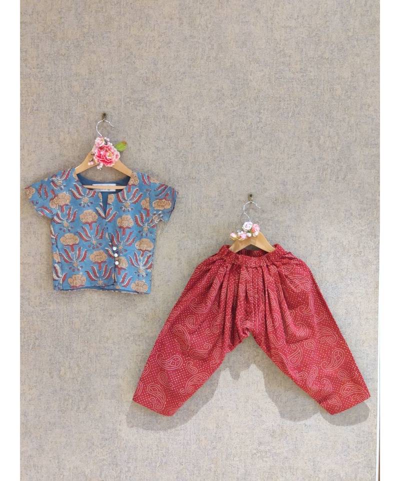 Blue And Maroon Dhoti Set