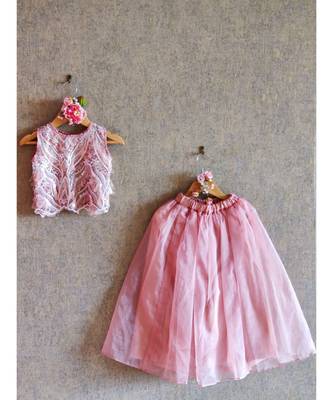 Embroidered Crop Top With Skirt 1