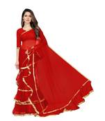 red plain net saree with blouse