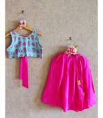 Printed Blue Crop Top And Ghaghra