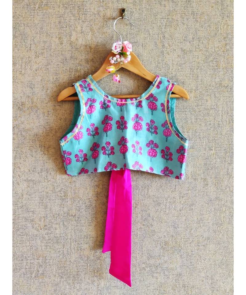 Printed Blue Crop Top And Ghaghra