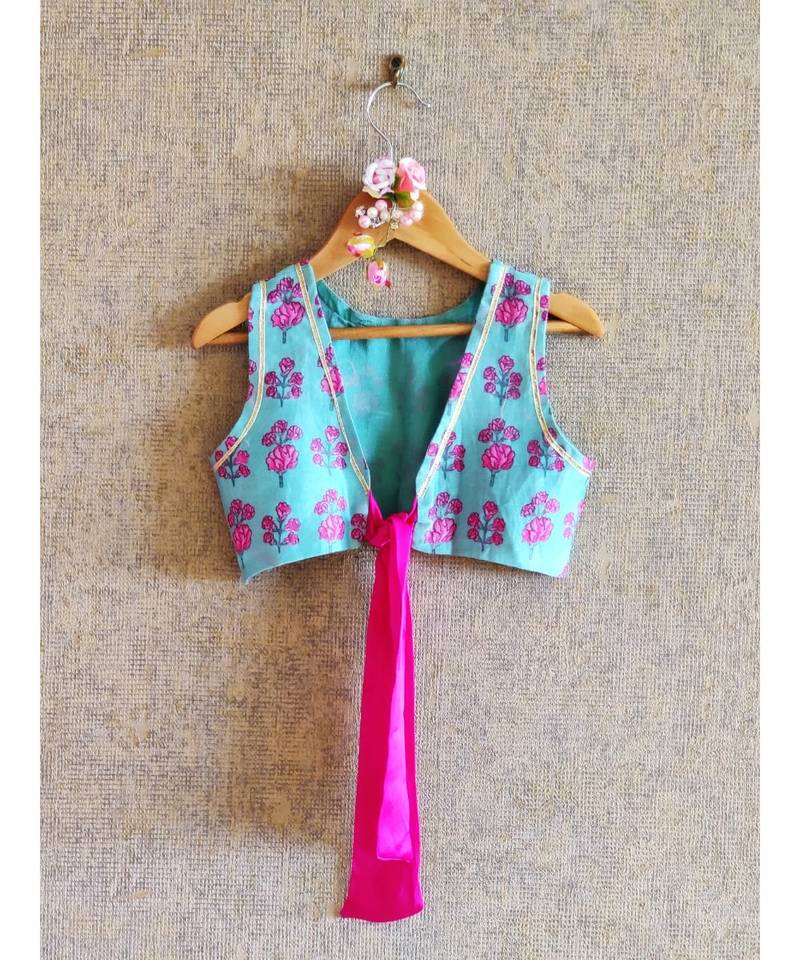 Printed Blue Crop Top And Ghaghra