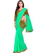 green plain tussar silk saree with blouse