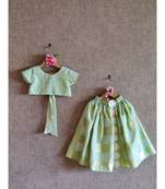 Pastel Green Crop Top With Foil Print Ghaghra