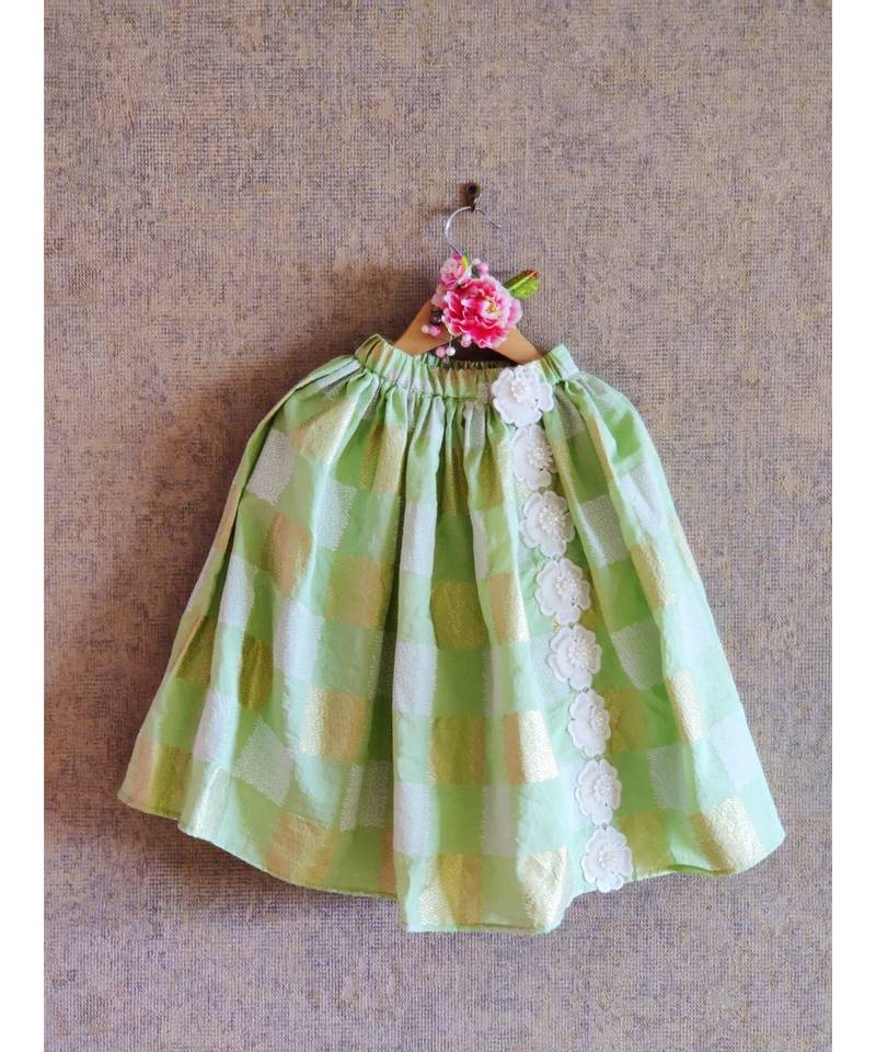 Pastel Green Crop Top With Foil Print Ghaghra
