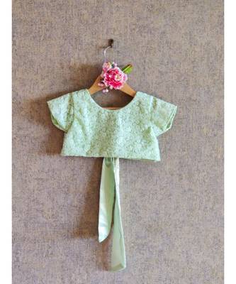 Pastel Green Crop Top With Foil Print Ghaghra 3