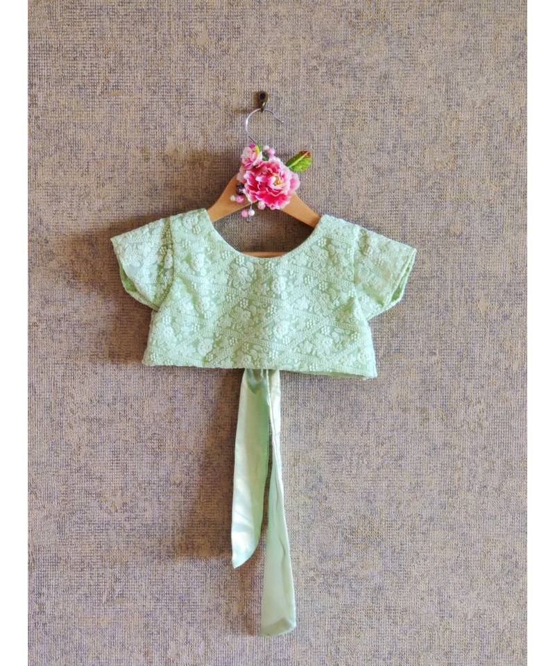 Pastel Green Crop Top With Foil Print Ghaghra