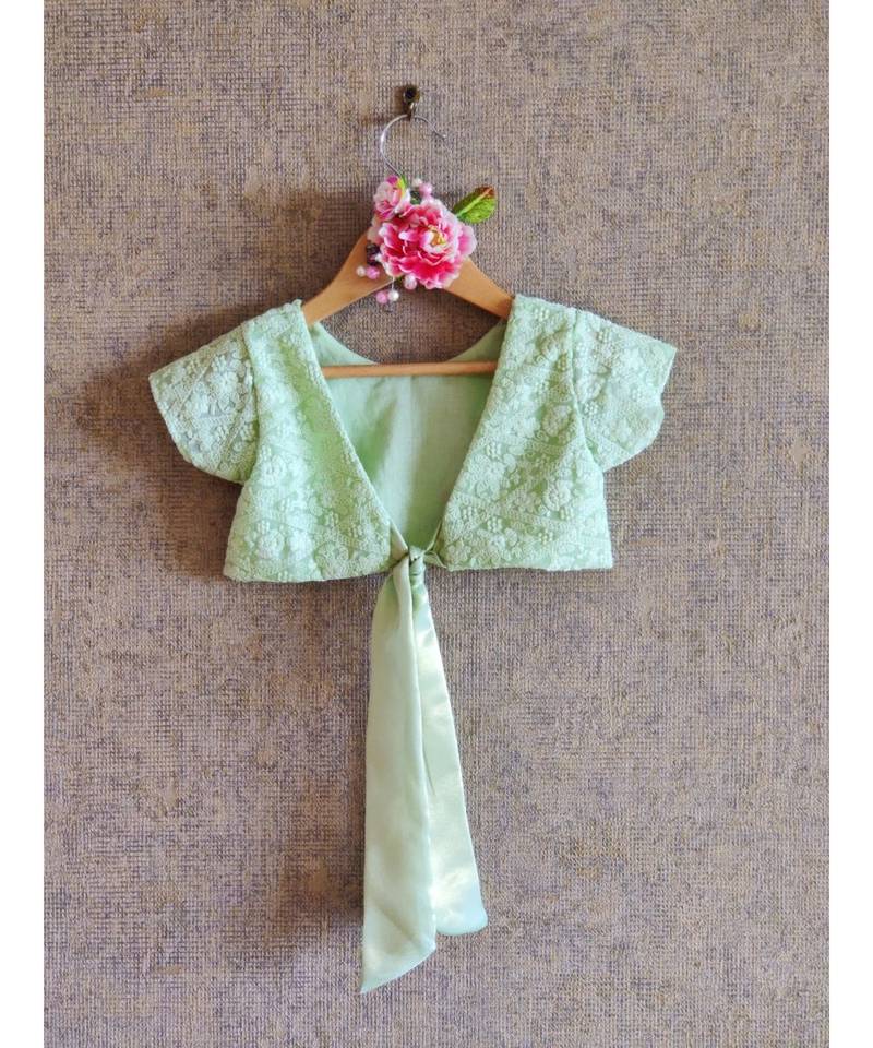 Pastel Green Crop Top With Foil Print Ghaghra