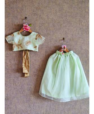 Pastel Green Top With Golden Embroidary And Ghaghra 1
