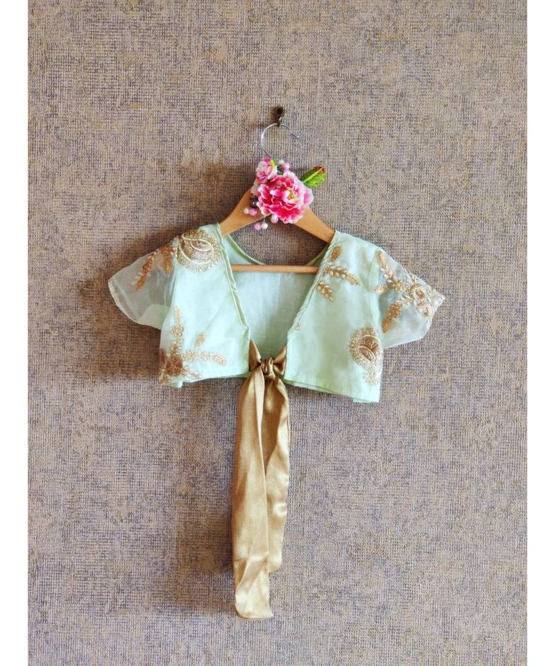 Pastel Green Top With Golden Embroidary And Ghaghra