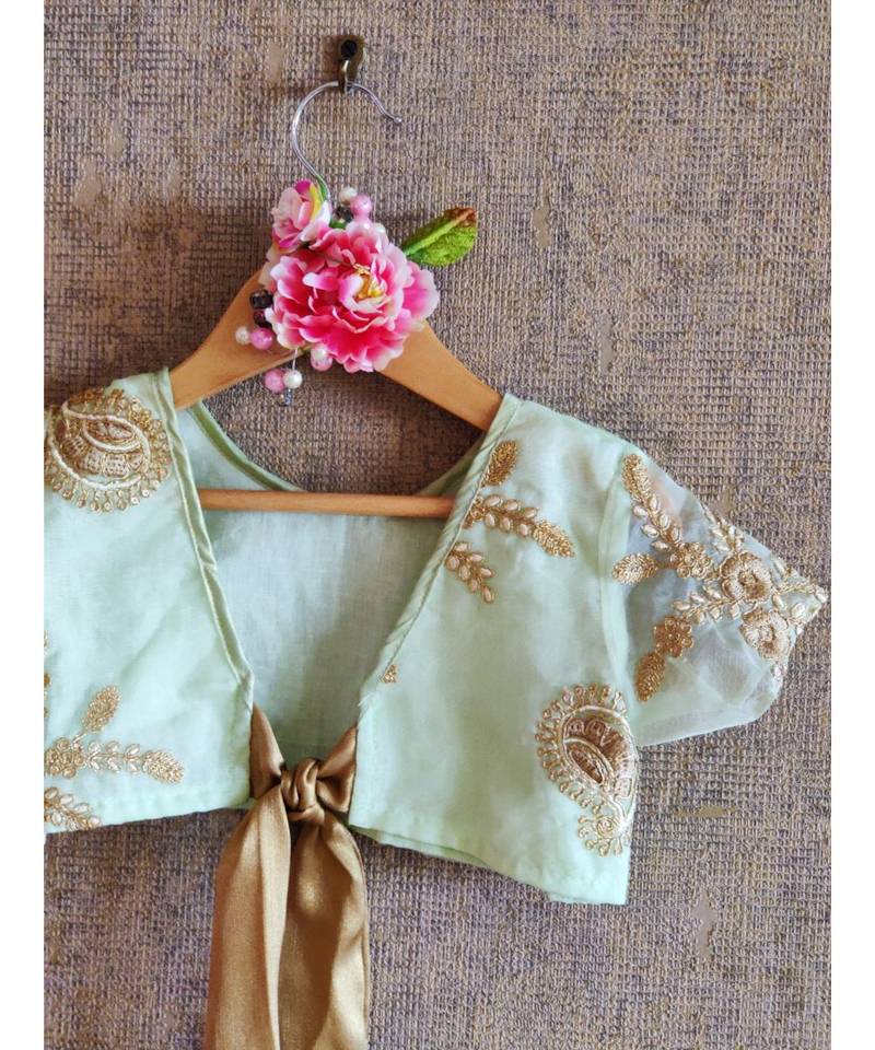 Pastel Green Top With Golden Embroidary And Ghaghra