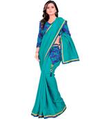 green plain tussar silk saree with blouse