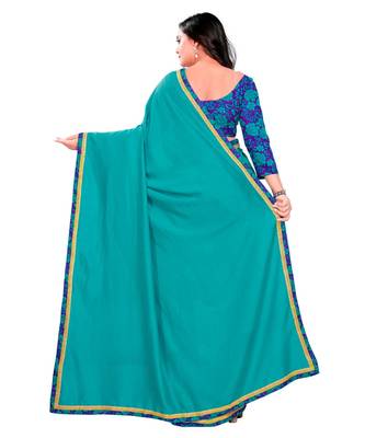 green plain tussar silk saree with blouse 3