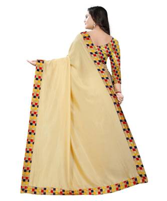 beige plain tussar silk saree with blouse 3