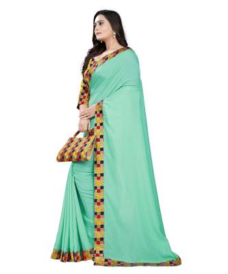 green plain tussar silk saree with blouse 2