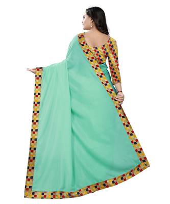 green plain tussar silk saree with blouse 3