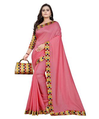 pink plain tussar silk saree with blouse 1