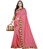 pink plain tussar silk saree with blouse
