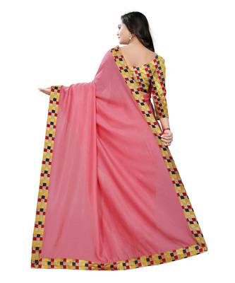pink plain tussar silk saree with blouse 3