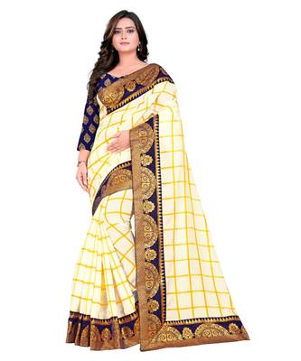white printed cotton silk saree with blouse 1