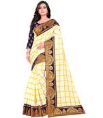 white printed cotton silk saree with blouse