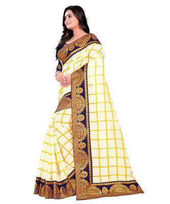 white printed cotton silk saree with blouse 2