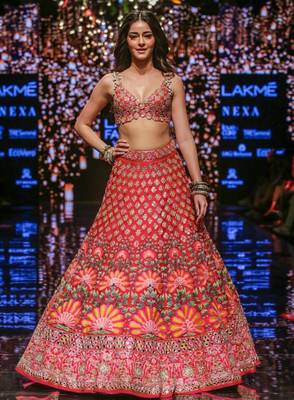 Multicolor embroidered silk semi stitched lehenga 1