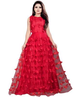 Marron Embroidery Net With Inner Full Stiched Anarkali Gown 1
