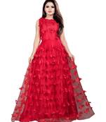 Marron Embroidery Net With Inner Full Stiched Anarkali Gown