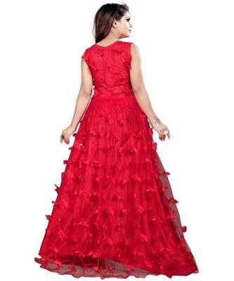 Marron Embroidery Net With Inner Full Stiched Anarkali Gown 2