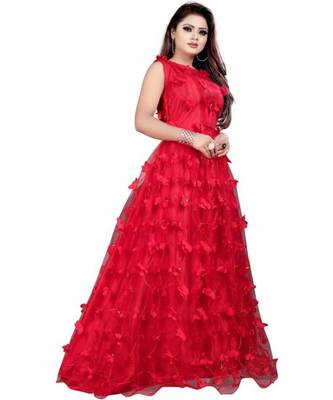 Marron Embroidery Net With Inner Full Stiched Anarkali Gown 3