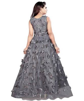 Grey Embroidery Net With Inner Full Stiched Anarkali Gown 2