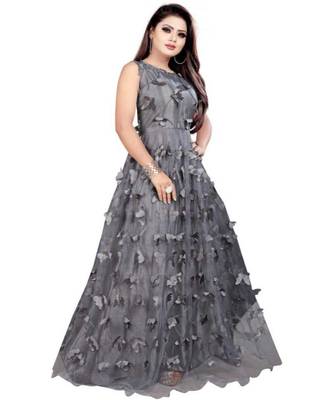 Grey Embroidery Net With Inner Full Stiched Anarkali Gown 3
