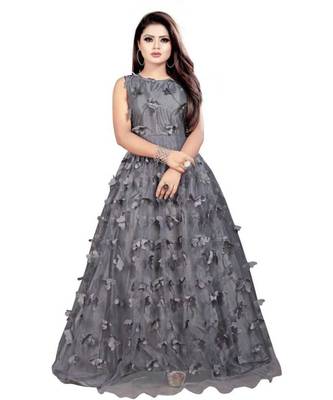 Grey Embroidery Net With Inner Full Stiched Anarkali Gown 1