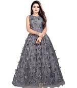 Grey Embroidery Net With Inner Full Stiched Anarkali Gown