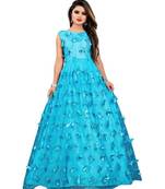 Blue Embroidery Net With Inner Full Stiched Anarkali Gown